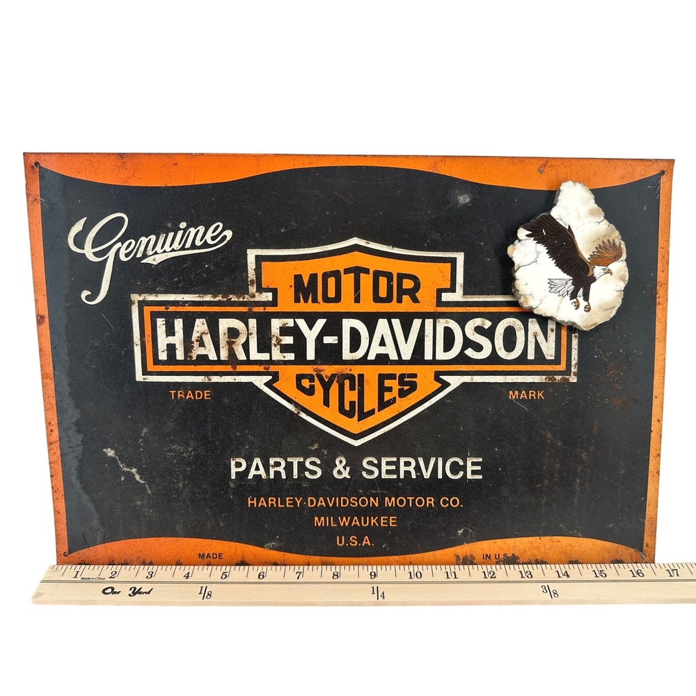 Vintage Harley-Davidson Parts & Service Metal Sign Eagle Stone Art 16.5x11.5
